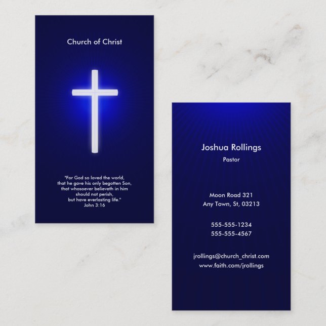 Carte De Visite Croix blanche chrétienne | bleu foncé (Devant / Derrière)