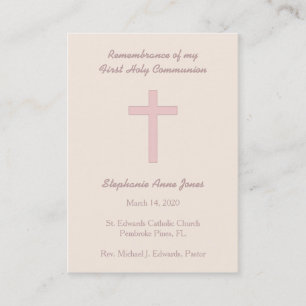 Carte De Visite Croix de rose en pastel de communion