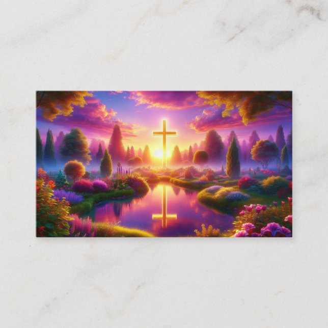 Carte De Visite Croix d'or dans un paradis céleste (Devant)