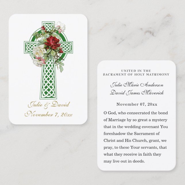Carte De Visite Croix irlandaise Mariage catholique privilégier la (Devant / Derrière)