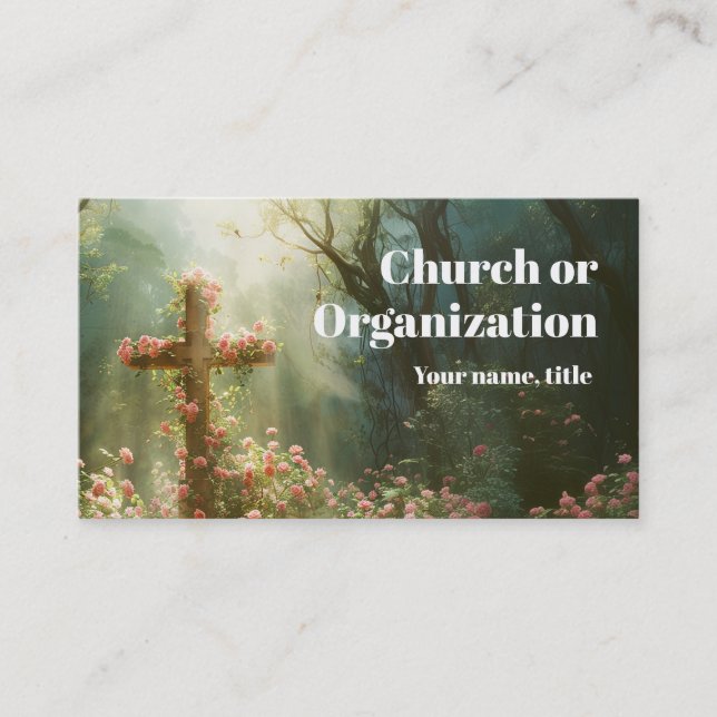 Carte De Visite Croix religieuse avec roses dans le Jardin secret (Devant)