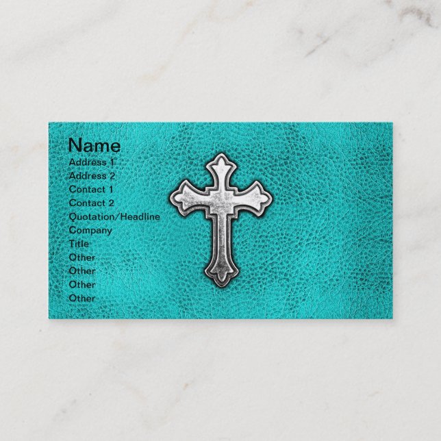 Carte De Visite Croix turquoise en métal (Devant)