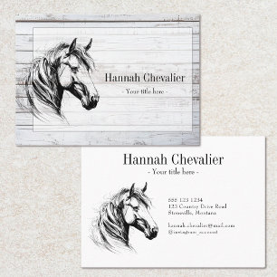 Carte De Visite croquis de cheval noir et blanc équestre