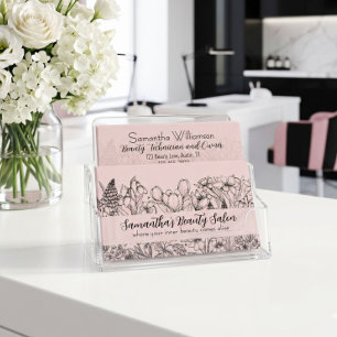 Carte De Visite Croquis de fleur sauvage élégant Code QR rose blus