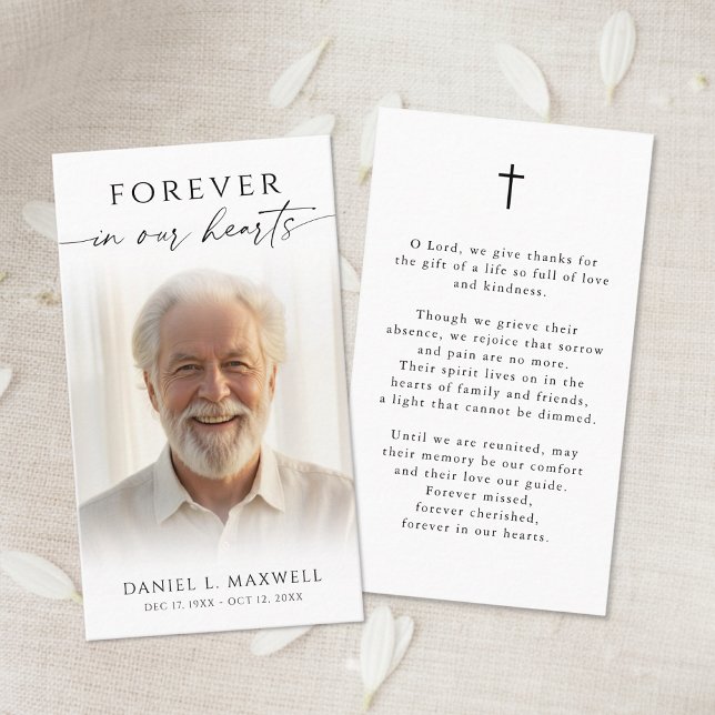 Carte De Visite Cross Funeral Forever Hearts Photo Prayer Card (Créateur téléchargé)