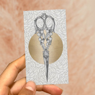 Carte De Visite Cru antique de ciseaux de coiffeur floral