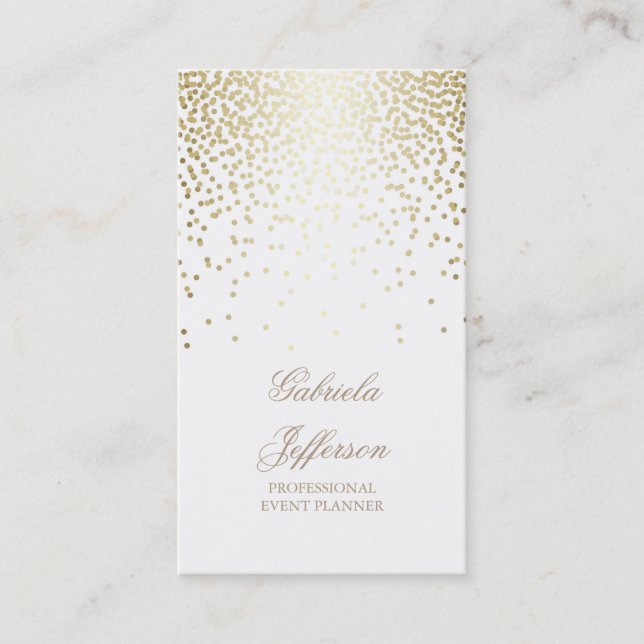 Carte De Visite Cru élégant blanc de charme de confettis d'or (Devant)