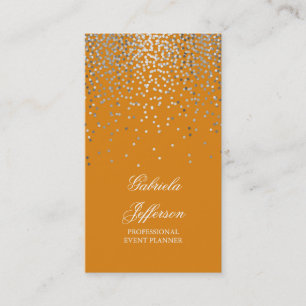 Carte De Visite Cru élégant orange de charme de confettis argent