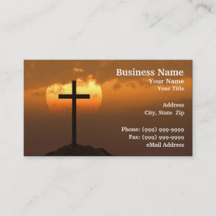 Carte De Visite Crucifix sur une colline contre le beau coucher du