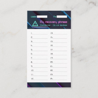 Carte De Visite Crypto Wallet Mot de passe Récupération Semence Ph