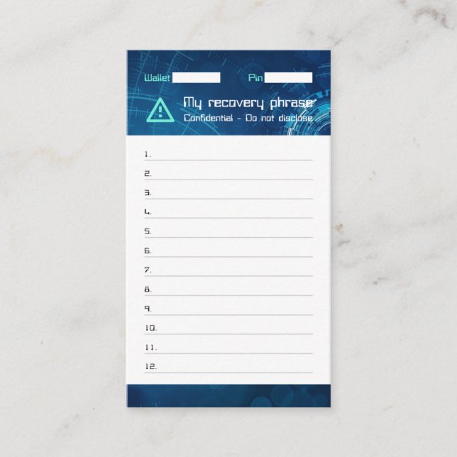 Carte De Visite Crypto Wallet Sci-Fi Recovery Seed Phrase 12 (Devant)