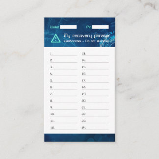 Carte De Visite Crypto Wallet Sci-Fi Recovery Seed Phrase 24