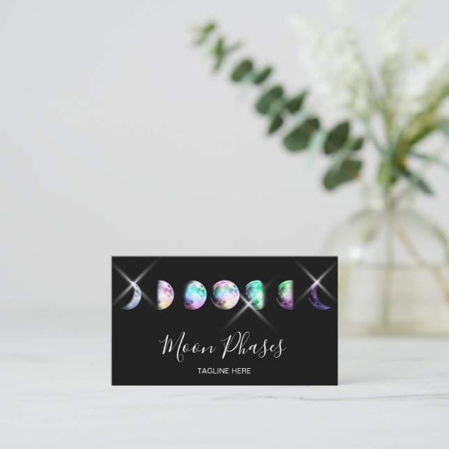Carte De Visite Crystal Moon Phases Holographe Céleste Mystique (Debout devant)