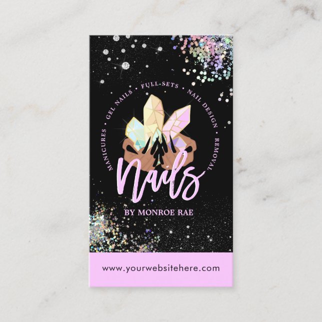 Carte De Visite Crystal Nails Holographic Parties scintillant Nail (Devant)