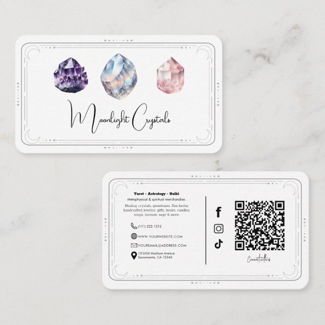 Carte De Visite Crystals métaphysiques Quartz Médias sociaux QR (Devant / Derrière)