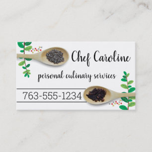 Carte De Visite Cuillère en bois, herbes aromatiques, épices chef 
