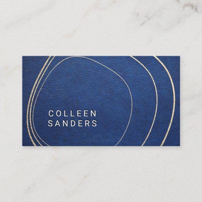 Carte De Visite Cuir bleu | Lignes d'or artistique (Devant)