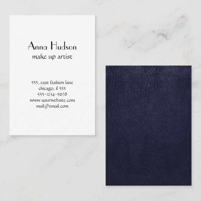 Carte De Visite Cuir bleu, Texture en cuir, Arrière - plan en cuir (Devant / Derrière)