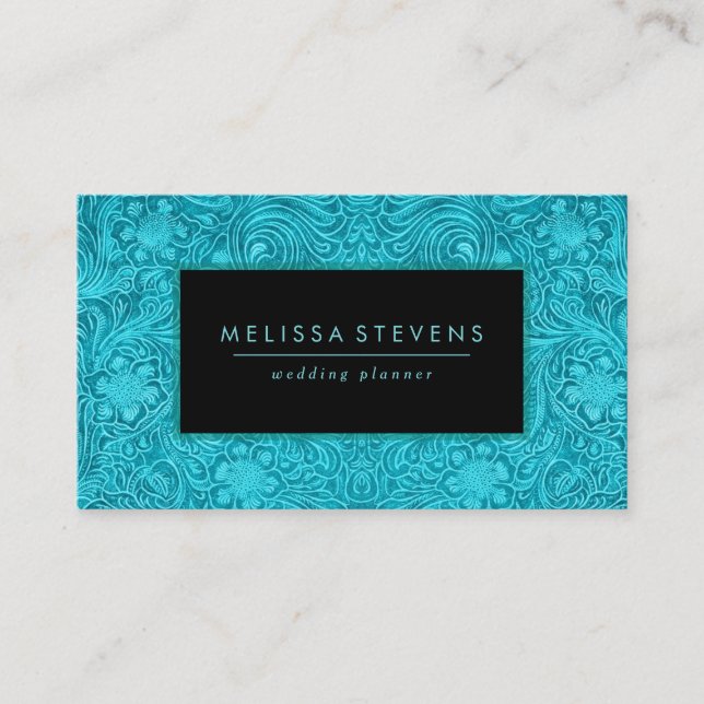 Carte De Visite Cuir bleu turquoise daim floral texture Imprimer (Devant)