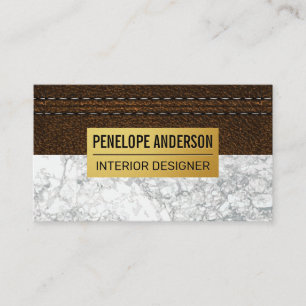 Carte De Visite Cuir Brown pointu Métal or MARBRE BLANC