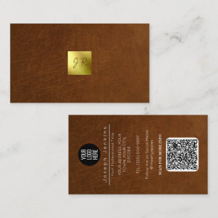 Carte De Visite cuir marron luxe marque feuille or