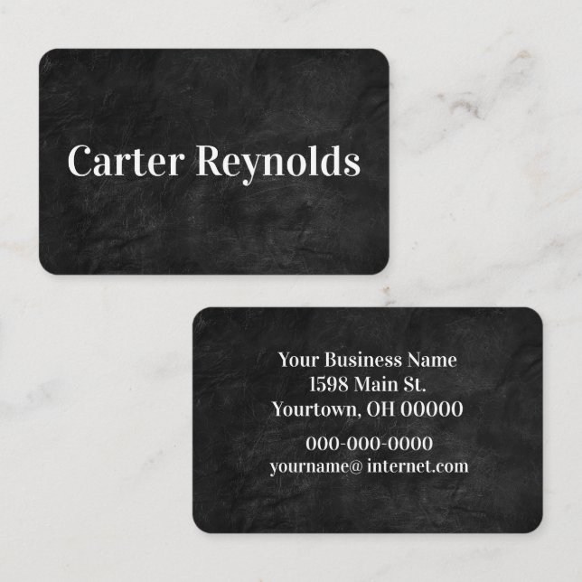 Carte De Visite Cuir noir avec texte blanc (Devant / Derrière)