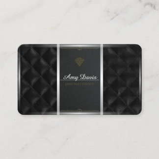 Carte De Visite Cuir noir cousu avec points rectangulaires