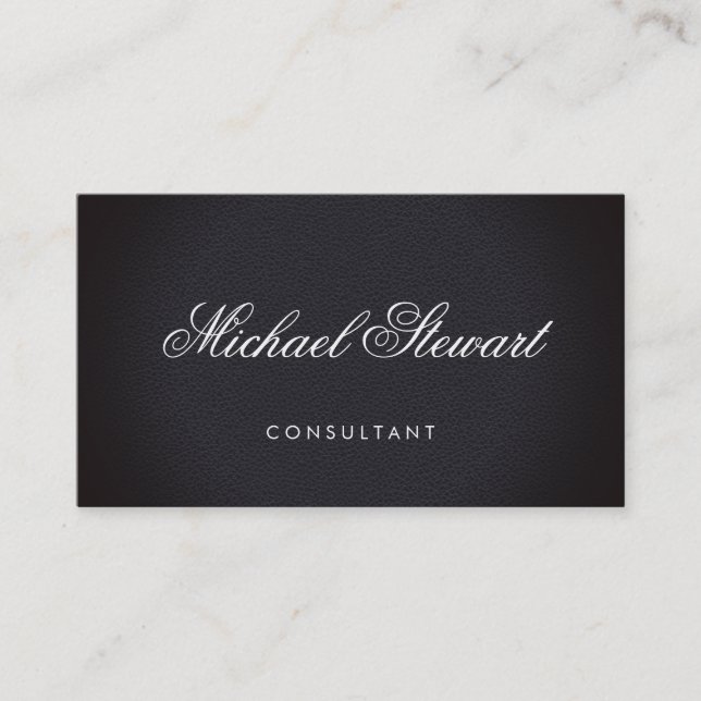 Carte De Visite Cuir noir élégant professionnel avec texte fantais (Devant)