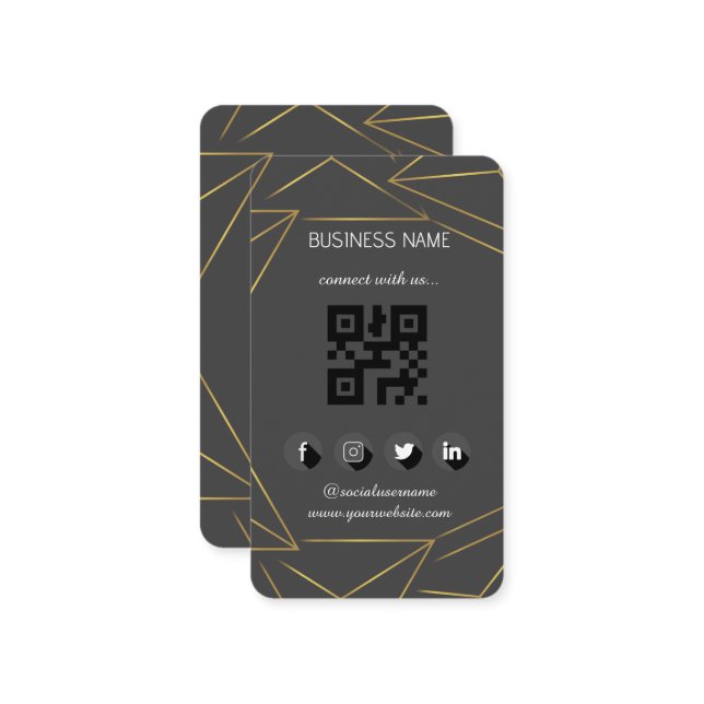 Carte De Visite Cuir noir-or médias sociaux QR Code (Devant/Arrière en situation)