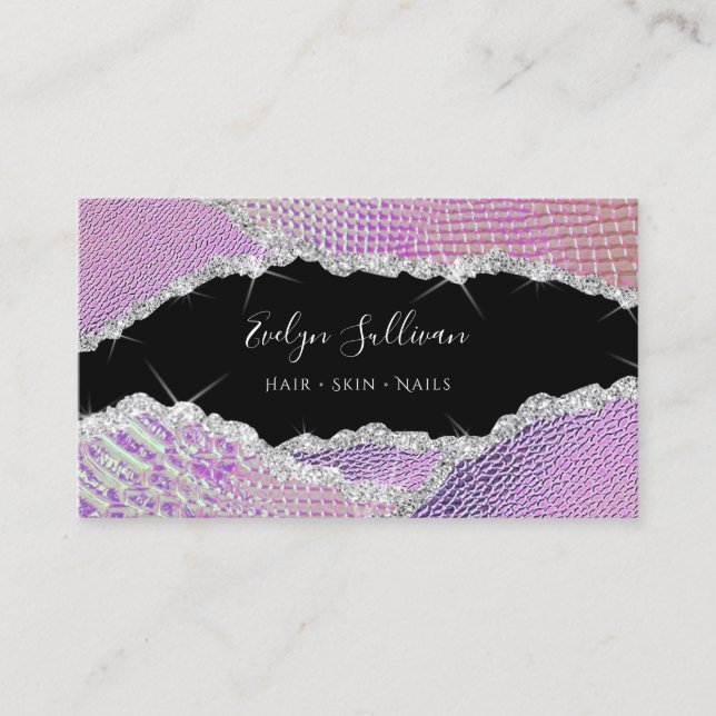 Carte De Visite Cuir rose argenté violet (Devant)