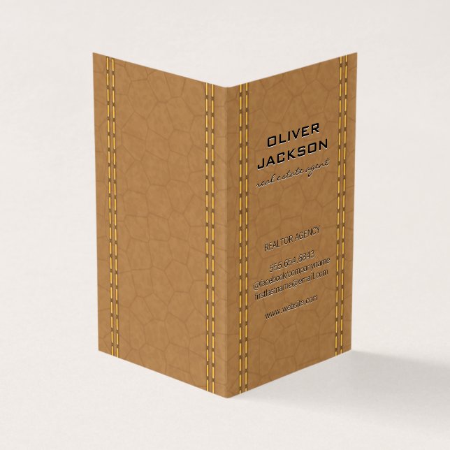 Carte De Visite Cuir Tan Double Trait (Extérieur)