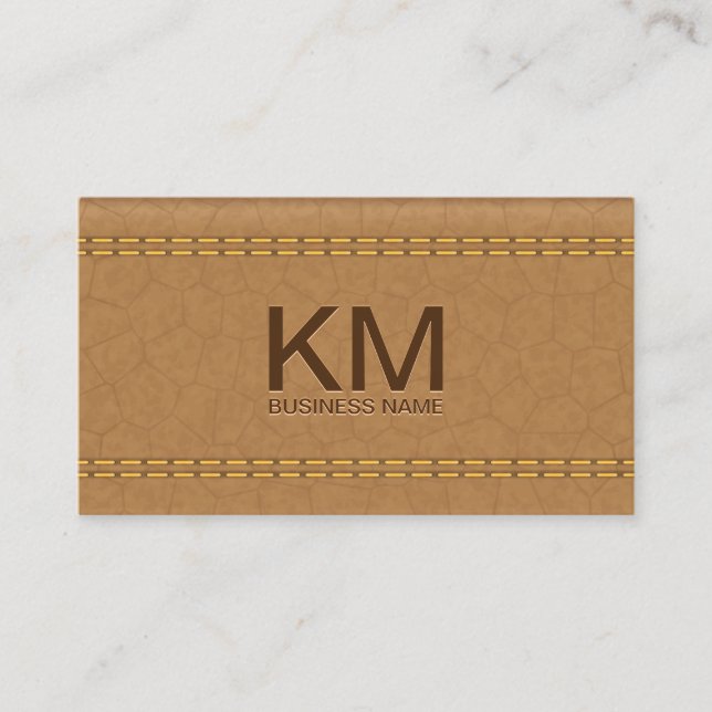 Carte De Visite Cuir Tan Double Trait | Monogramme Emboss (Devant)