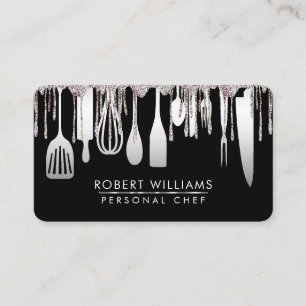 Carte De Visite Cuisine à base de chef blanc argenté Outils Partie