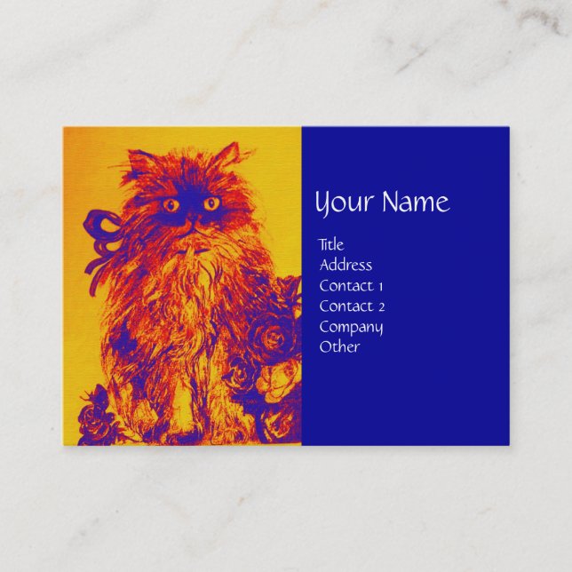 Carte De Visite CUISINE AVEC ROSES, Jaune Bleu Orange (Devant)