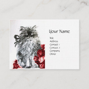 Carte De Visite CUISINE AVEC ROSES, Papier Linge Blanc Rouge Noir