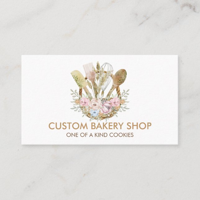 Carte De Visite Cuisine Boho Brown Fleur Rustic Boulangerie (Devant)
