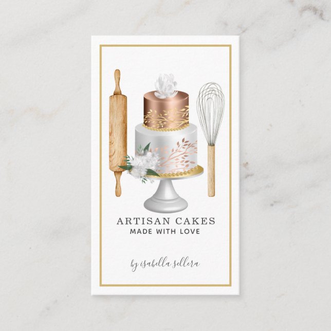 Carte De Visite Cuisine boulangère Chef Aquarelle Cuisine de gâtea (Devant)