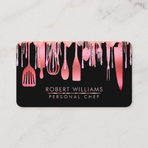 Carte De Visite Cuisine Chef Rose Outils Parties scintillant Faux