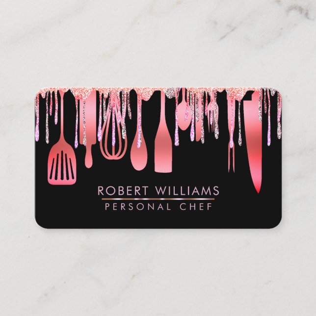 Carte De Visite Cuisine Chef Rose Outils Parties scintillant Faux (Devant)