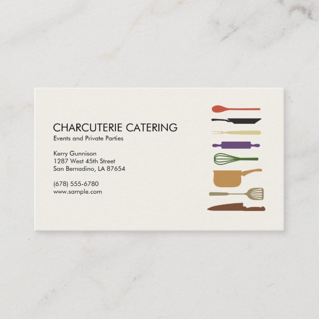 Carte De Visite Cuisine couleur Outils de restauration (Devant)