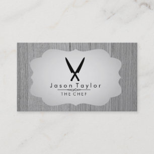 Carte De Visite Cuisine cuisinière Retro Crossed Couteau Wood Grey