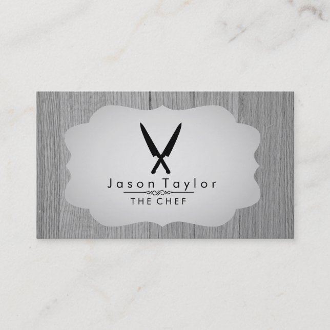 Carte De Visite Cuisine cuisinière Retro Crossed Couteau Wood Grey (Devant)