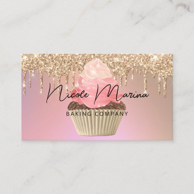 Carte De Visite Cuisine de luxe Cupcake Chef Rose Gold Parties sci (Devant)