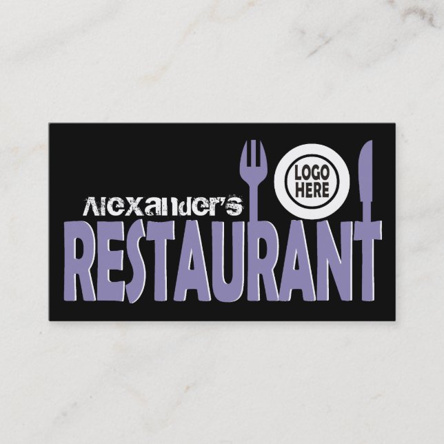 Carte De Visite Cuisine de restaurant plaque lavande noir blanc (Devant)