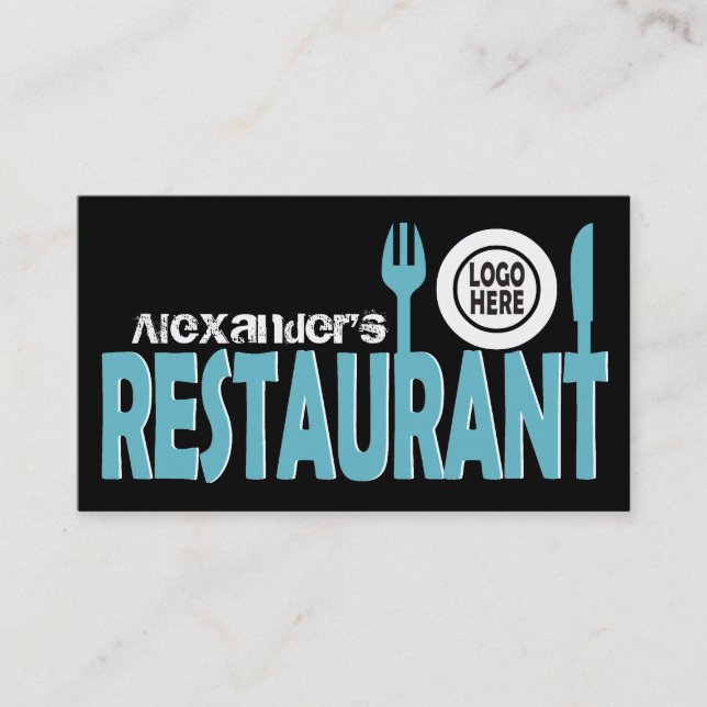 Carte De Visite Cuisine de restaurant plaque turquoise noir blanc (Devant)