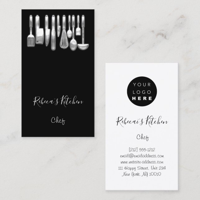Carte De Visite Cuisine Logo Chef Restaurant Cuisine Knifes Modern (Devant / Derrière)