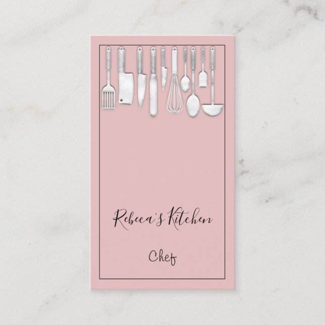 Carte De Visite Cuisine Logo Chef Restaurant Cuisine Knifes Rose (Devant)