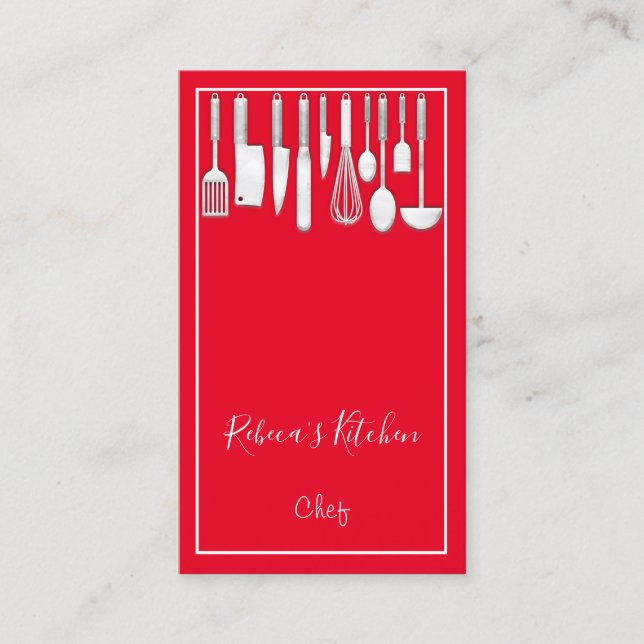 Carte De Visite Cuisine Logo Chef Restaurant Cuisine Knifes Rouge (Devant)