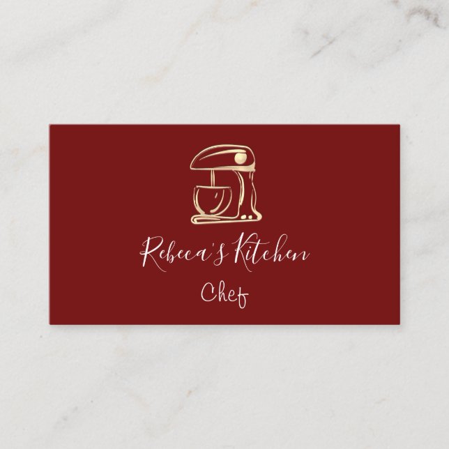 Carte De Visite Cuisine Logo Robot Mixer Chef Burgundy Gold (Devant)
