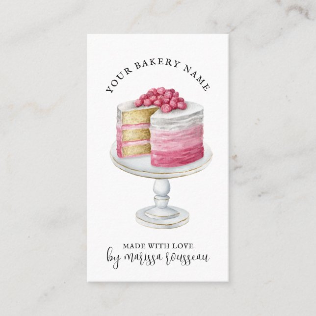 Carte De Visite Cuisine pâtissière Chef Aquarelle Gâteau Rose Dess (Devant)